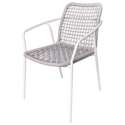 "Тунис" стул плетенный из роупа, каркас алюминиевый белый, цвет серый