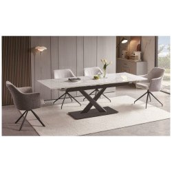 "Юпитер" стол интерьерный раздвижной обеденный из керамики, цвет белый глянцевый обеденный стол