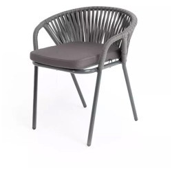 Стул для кухни "Женева" плетеный стул из синтетических лент, цвет серый, плоская веревка