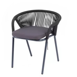 Стул для кухни "Женева" плетеный стул из синтетических лент, цвет темно-серый, круглая веревка