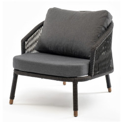 "Верона" кресло плетеное из роупа, каркас алюминий темно-серый (RAL7024) муар, роуп темно-серый круглый, ткань темно-серая 027