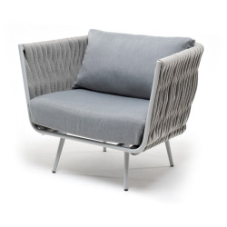 "Монако" кресло из роупа, каркас алюминиевый светло-серый, роуп светло-серый, подушка светло-серая