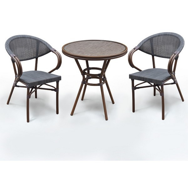 Комплект плетеной мебели 1+2 круглый стол А1007 и стул-кресла D2003S с подлокотниками в темно-коричневом цвете