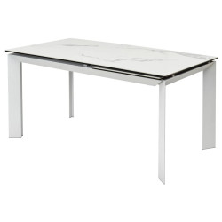 Стол CREMONA 140 HIGH GLOSS STATUARIO Белый мрамор глянцевый, керамика/ белый каркас, ®DISAUR