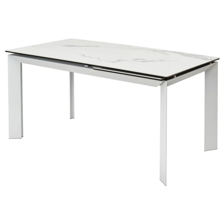 Керамические столы Стол CREMONA 140 HIGH GLOSS STATUARIO Белый мрамор глянцевый, керамика/ белый каркас, ®DISAUR