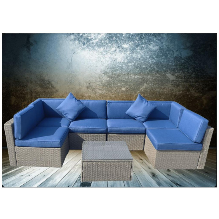 Мебель из искусственного ротанга Плетеный модульный комплект YR822C Grey (подушка синяя)