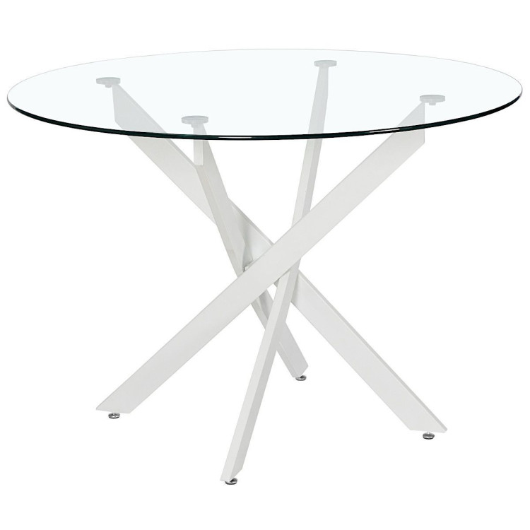 Стеклянные столы DT631 Стол обеденный стеклянный D110, основание металл белый