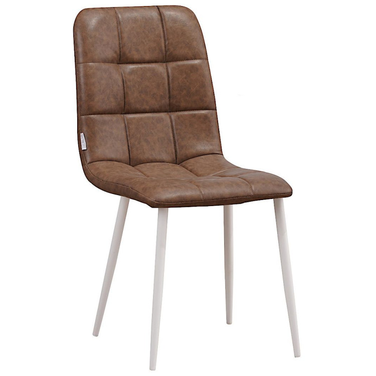 Стулья C919/DC809 Стул мягкий, СВЕТЛО-КОРИЧНЕВЫЙ#99-55 экокожа, каркас металл белый КРУГЛЫЙ