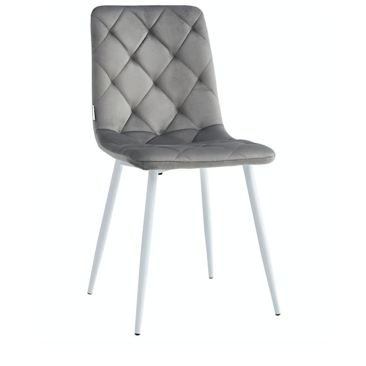 Стулья DC210 Стул мягкий, СЕРЫЙ#G62-38 велюр, каркас металл белый КРУГЛЫЙ