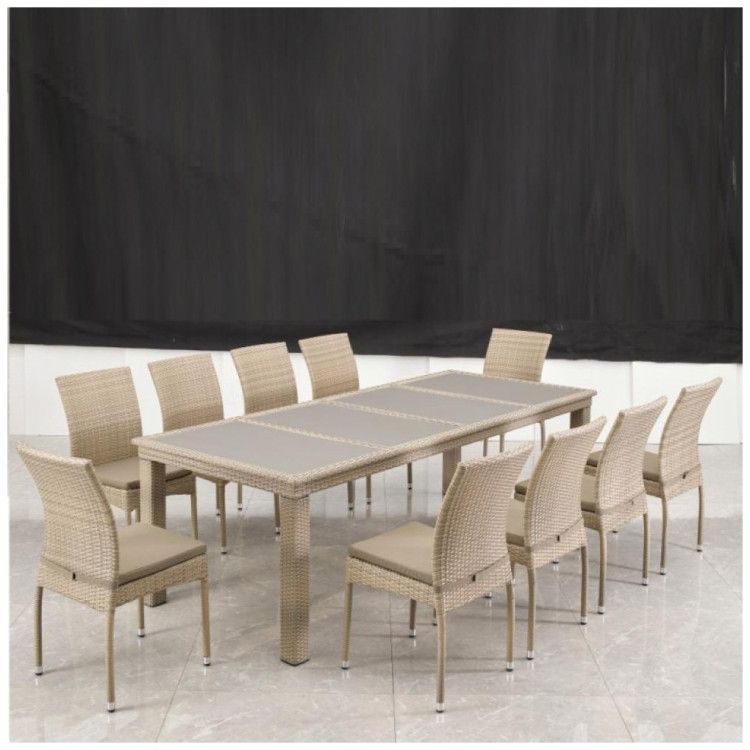 Садовые комплекты для отдыха Комплект плетеной мебели T438/Y380C-W85 Latte (10+1) + подушки