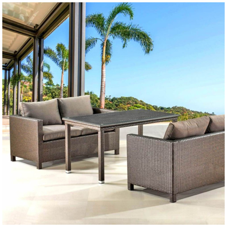 Садовые обеденные группы Обеденный комплект плетеной мебели с диванами T256A/S59A-W53 Brown