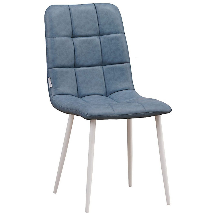 Стулья C919/DC809 Стул мягкий, ГОЛУБОЙ#99-56 экокожа, каркас металл белый КРУГЛЫЙ