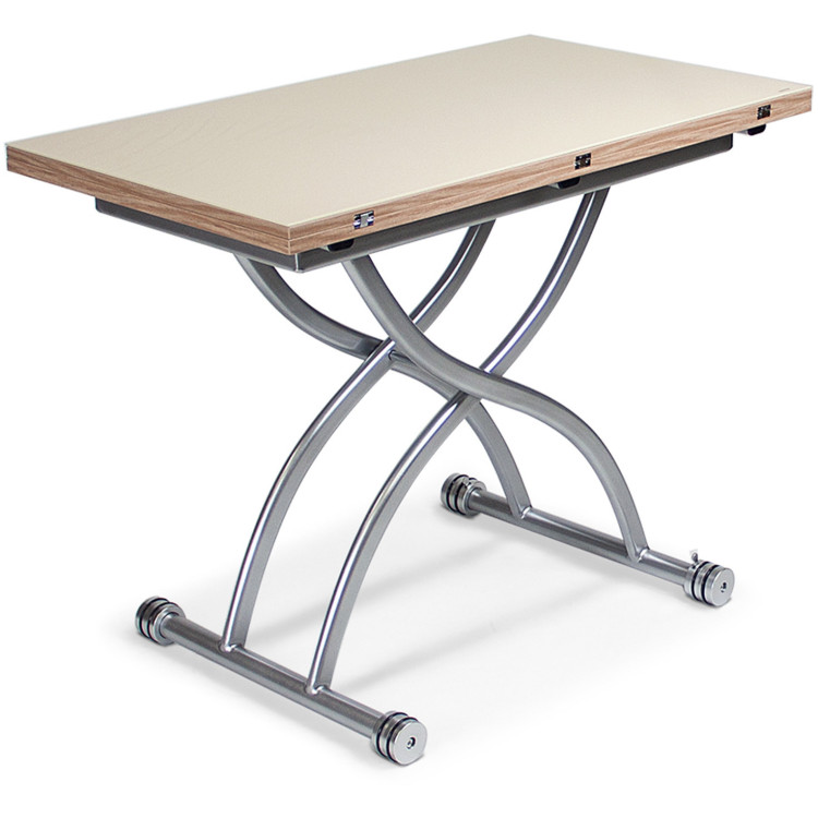 B2323-2 раскладной журнально-обеденный стол-трансформер со стеклянной столешницей, цвет бежевый