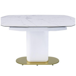 Широкий стол. Стол обеденный раскладной Атриум MC22122DT, белый мрамор обеденный стол