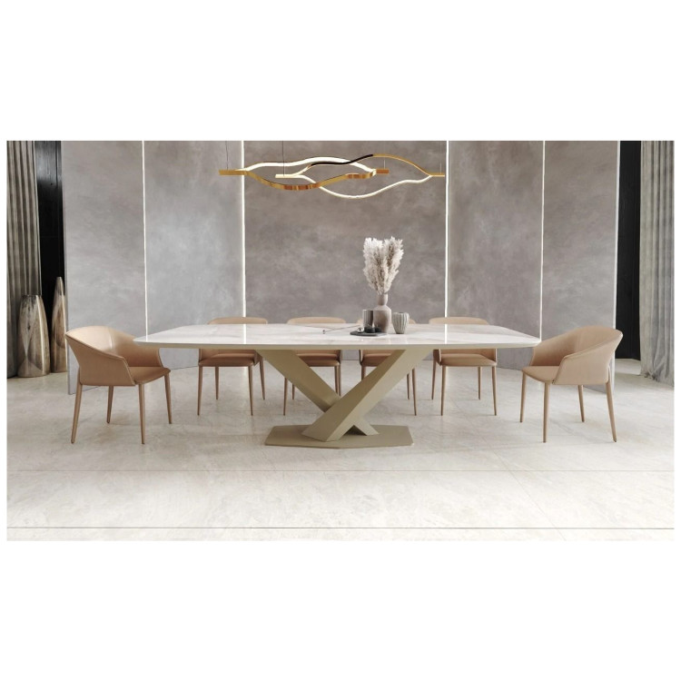 Керамические столы Стол Toros 180 овальный, интегрированная керамика глянцевая, шампань