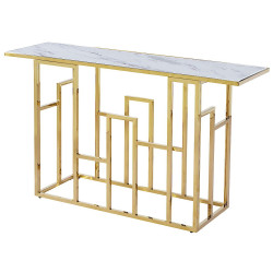 BS-920 Консольный столик стеклянный МРАМОР 140*40, основание сталь золото Столик консольный