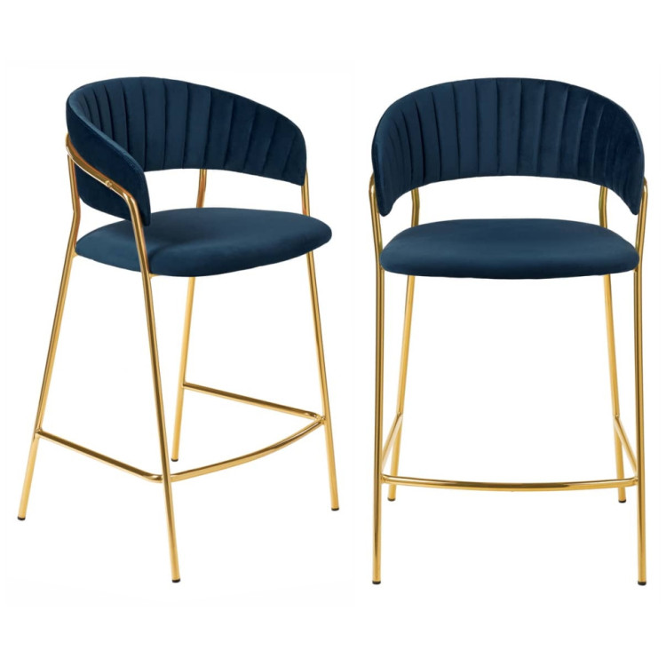 Полубарные стулья Комплект из 2-х стульев полубарных Turin синий с золотыми ножками