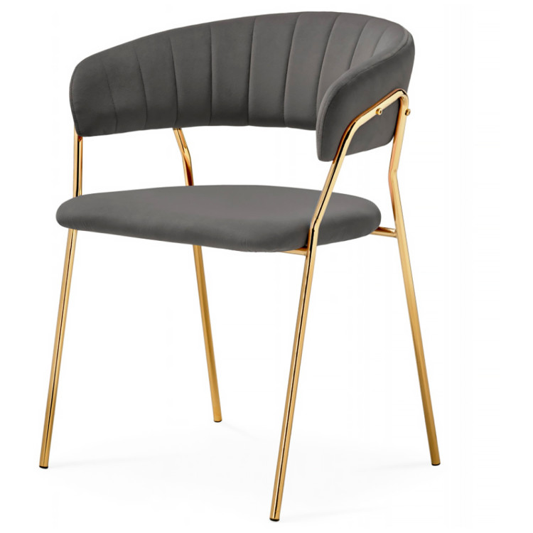 Стул-кресло KAMELIA 1, обивка ткань велюр темно-серый, каркас металл золото