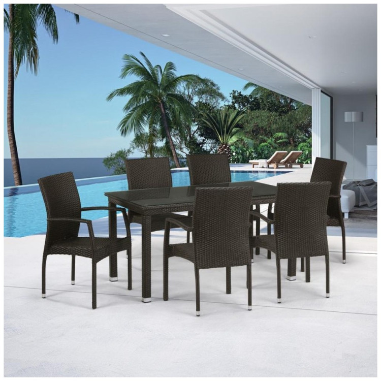 Садовые обеденные группы Комплект плетеной мебели T256A/YC379A-W53 Brown (6+1) + подушкина стульях