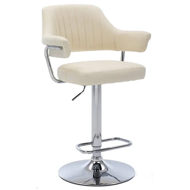 Полубарные стулья DC830 Стул барный мягкий, ВАНИЛЬ экокожа, каркас металл хром