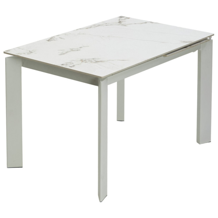 Стол обеденный CORNER 120 раздвижной, столешница керамическая GLOSS GOLDEN JADE SOLID CERAMIC, каркас WHITE, DISAUR