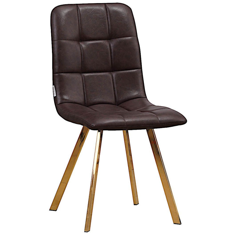 Стулья C919/DC809 Стул мягкий, ТЕМНО-КОРИЧНЕВЫЙ#19-7 экокожа, каркас металл золото КВАДРАТ