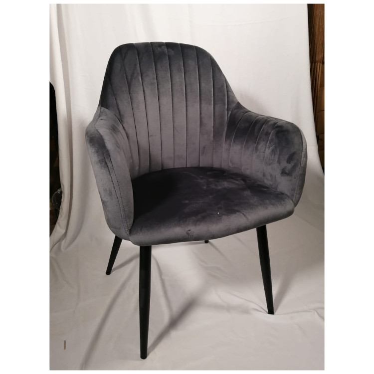 Стул-кресло DC831 Стул мягкий с подлокотниками, СЕРЫЙ велюр, каркас металл черный