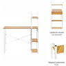 Игровые столы Стол письменный с полками Frame 100x45x110 см, светлое дерево, белый