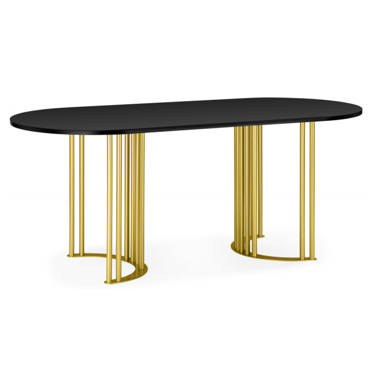 Ламинированные столы Хьюго О 160 х 90 черная шагрень пленка / золотые ноги