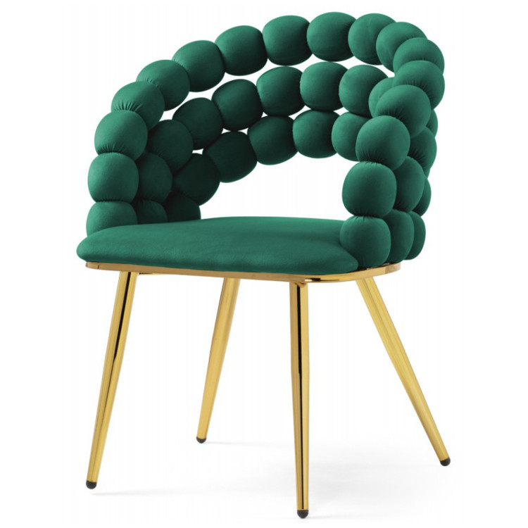 BALL стул на металлическом каркасе золотого цвета с обивкой зеленым велюром