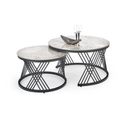 Дорогие керамические журнальные столики. Комплект Halmar FLAMINGO, 2 стола журнальных (серый мрамор/черный) керамический журнальный столик