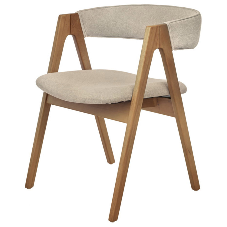 ALAN стул-кресло из массива дерева с обивкой тканью букле, цвет латте