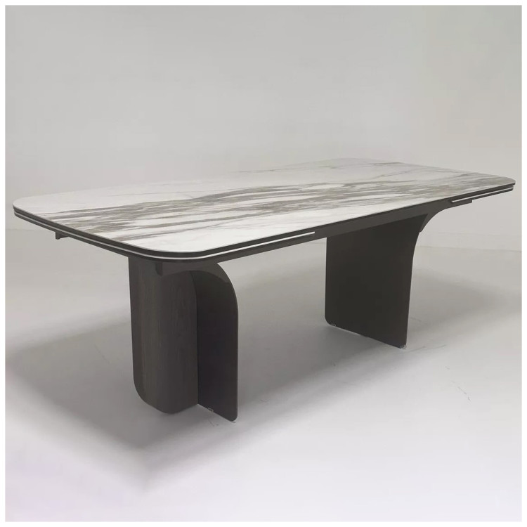 INGERMAN 200 стол с керамической столешницей цвет KARAKATA BROWN / темно-серый металл+ шпон,  каркас, ®DISAUR