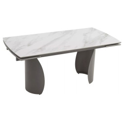 Большой обеденный стол. ОЛЬХОН 180 БЕЛЫЙ МРАМОР МАТОВЫЙ  / черный  Стол обеденный