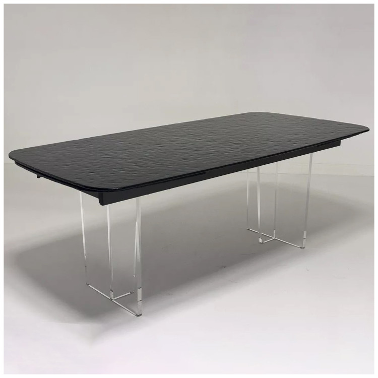 LAURITS 200 стол со стеклянной столешницей с эффектом Bubble, цвет GREY / прозрачный каркас ®DISAUR