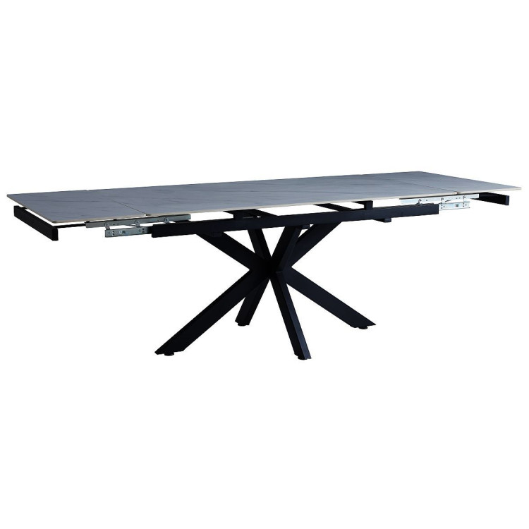 Керамические столы DT757 Стол обеденный раскладной Snow white, 160-240*90, керамич. столешница, основание металл черный