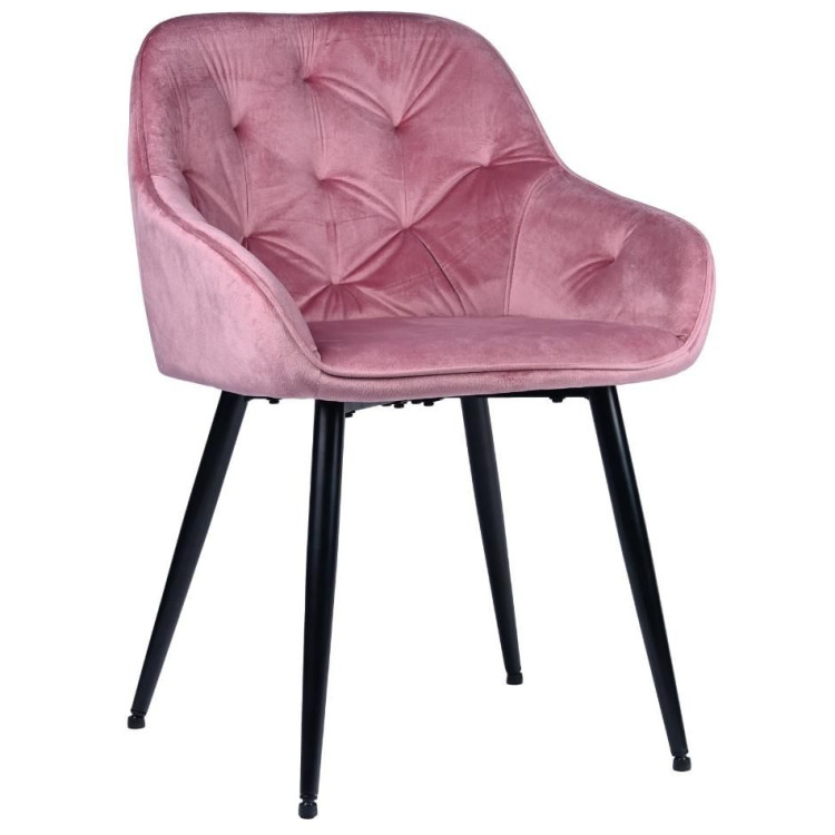 Стул-кресло DC-393 Стул мягкий с подлокотниками, РОЗОВЫЙ велюр, каркас металл черный