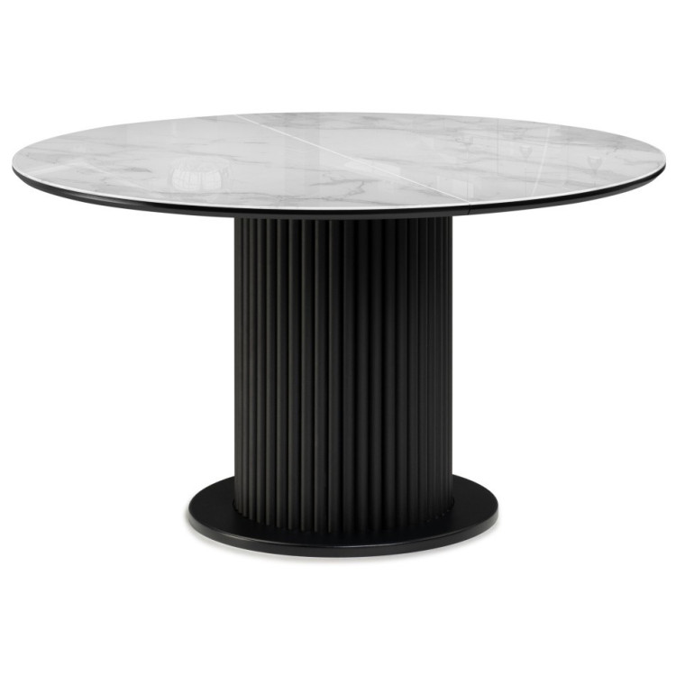 Стеклянные столы Фостер 120(160)х120х76 белый мрамор / черный