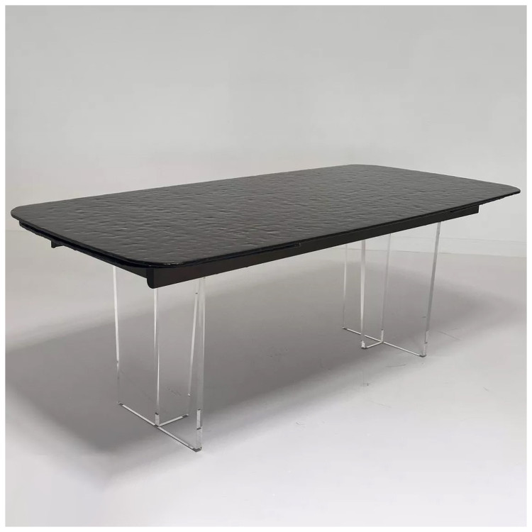 LAURITS 200 стол со стеклянной столешницей с эффектом Bubble, цвет GOLDEN / прозрачный каркас ®DISAUR