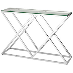 BS-06 Консольный столик стеклянный прозрачный 120*40, основание нержавеющая сталь хром Столик консольный