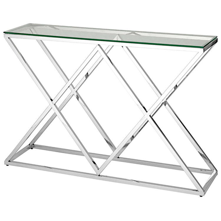 Консольные столики BS-06 Консольный столик стеклянный прозрачный 120*40, основание нержавеющая сталь хром