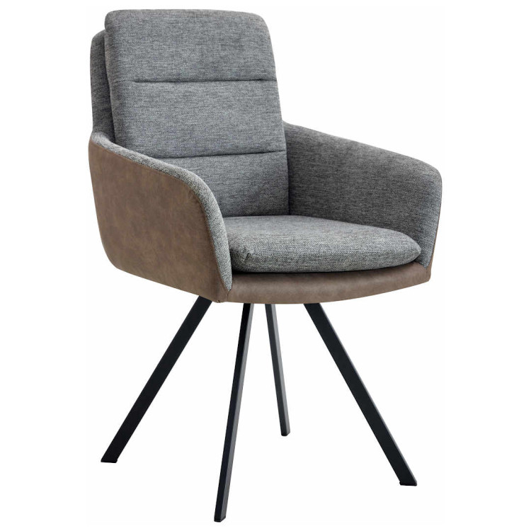 Стул-кресло DC23071C Стул мягкий поворотный 360*с подлокот,Серый, каркас металл черный КВАДРАТ