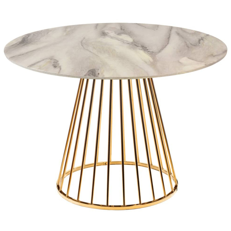 Мебель Китая Стол Liverpool диам.100см, керамогранит белый мрамор с золотистыми ножками