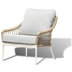 "Венеция" кресло плетеное из роупа, каркас алюминий белый, роуп соломенный, ткань белая