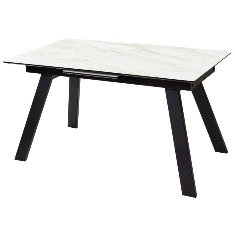 Кухонные столы Стол Морис 140 БЕЖЕВЫЙ МРАМОР, стекло/ ЧЕРНЫЙ М-City