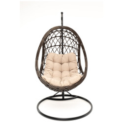 "Венеция" подвесное кресло-кокон из искусственного ротанга, цвет бронзовый с бежевой подушкой