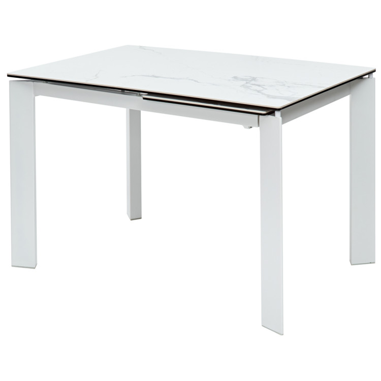 Стол обеденный CORNER 120 раздвижной, столешница керамическая HIGH GLOSS STATUARIO WHITE MARBLE CERAMIC, каркас WHITE, DISAUR