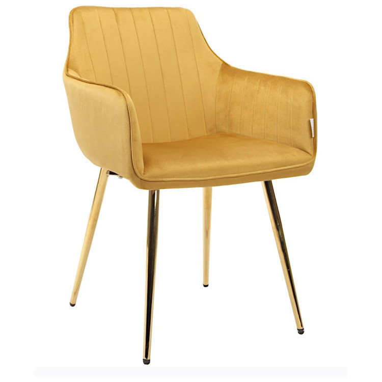 GRETTA (DC836) Стул мягкий с подлокотниками, ЖЕЛТЫЙ#G62-83  велюр, каркас металл золото