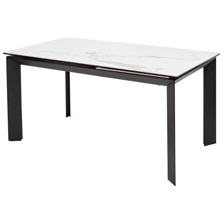 Керамические столы Стол CREMONA 140 HIGH GLOSS STATUARIO Белый мрамор глянцевый, керамика/ черный каркас, ®DISAUR