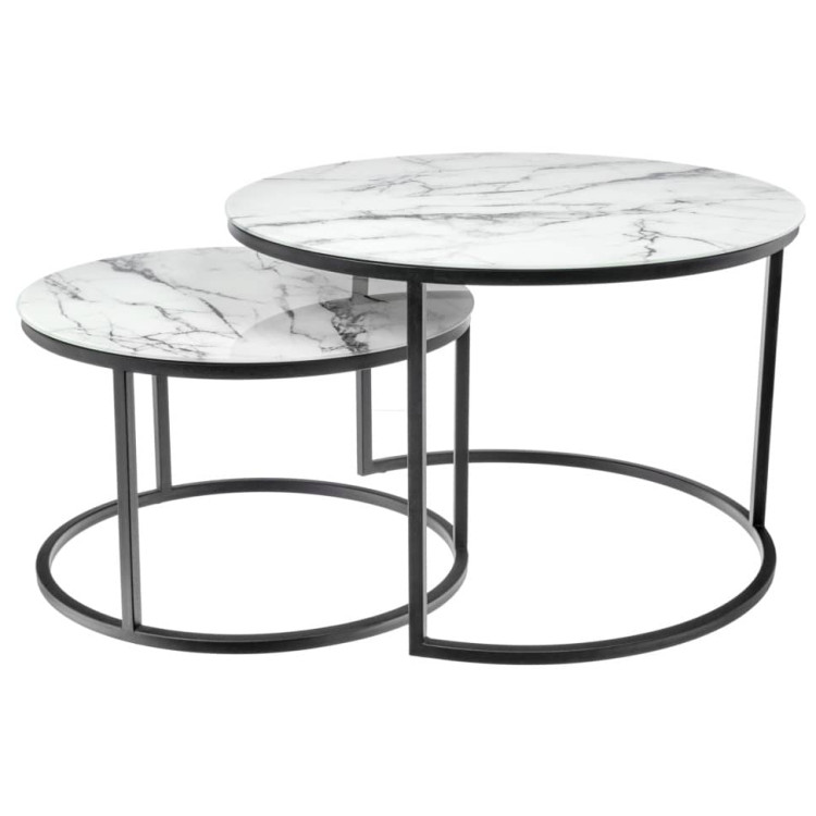 Стеклянные столики Набор кофейных столиков Tango белый мрамор с черными ножками